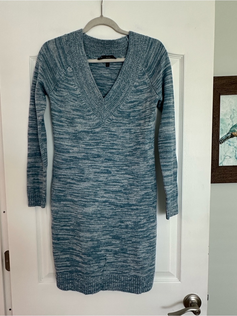 White House Black Market Brand New Marled Blue V-Neck Long Sleeve Knit Dress!